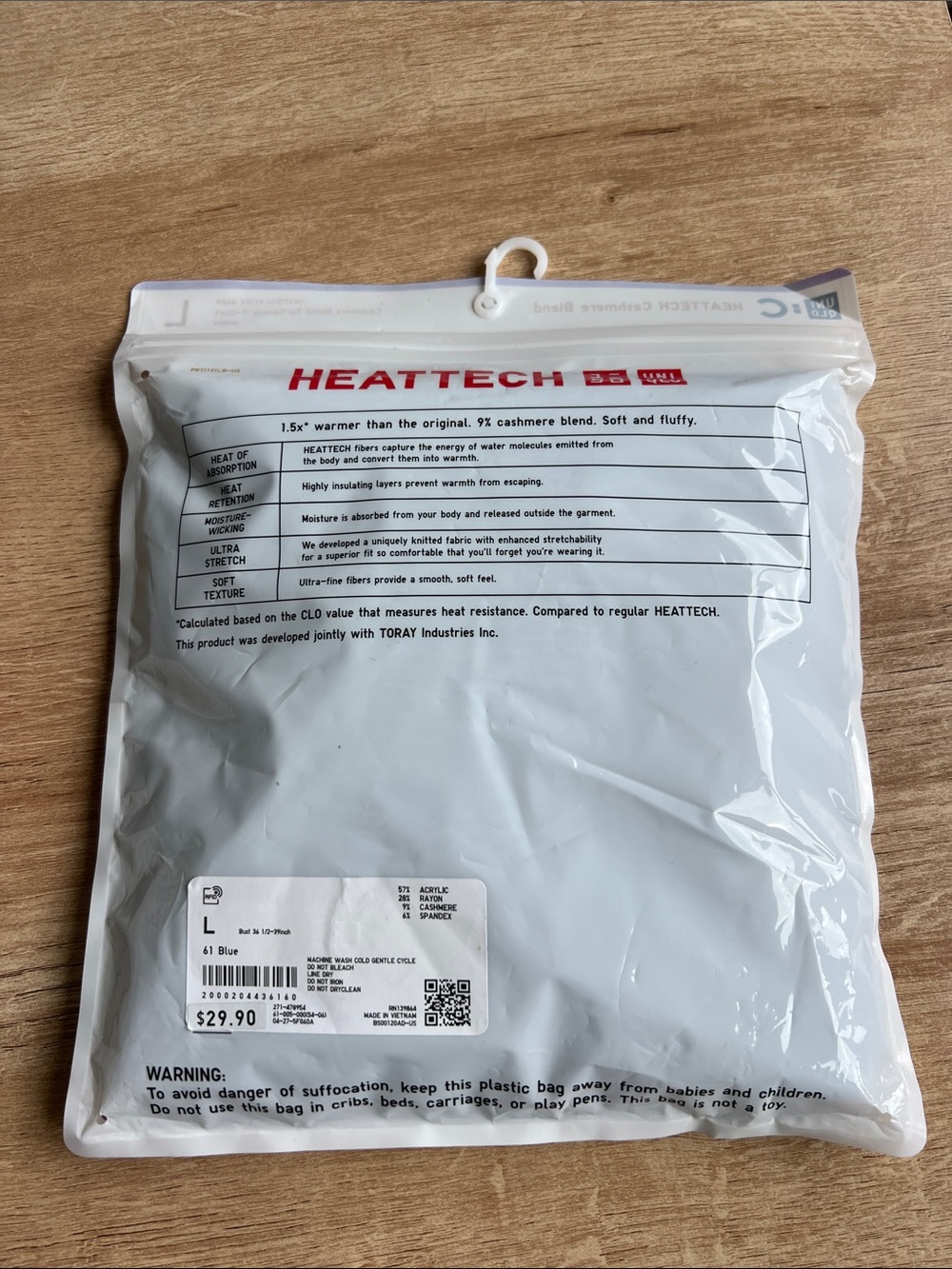 HEATTECH Cashmere Blend T-Shirt | Extra Warm | Turtleneck Size L - Picture 3 of 4